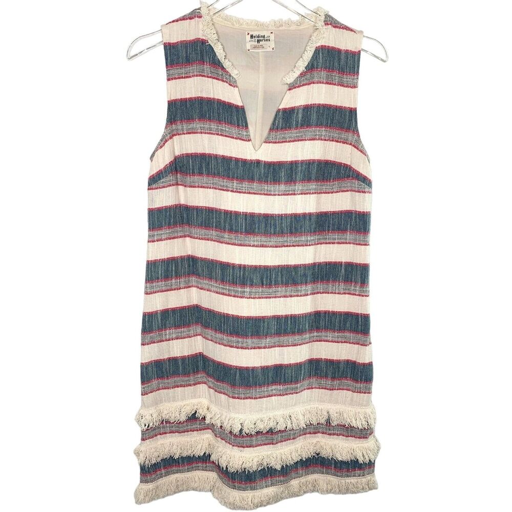 Anthropologie 6 Holding Horses Cotton Sleeveless Dress Striped V-Neck